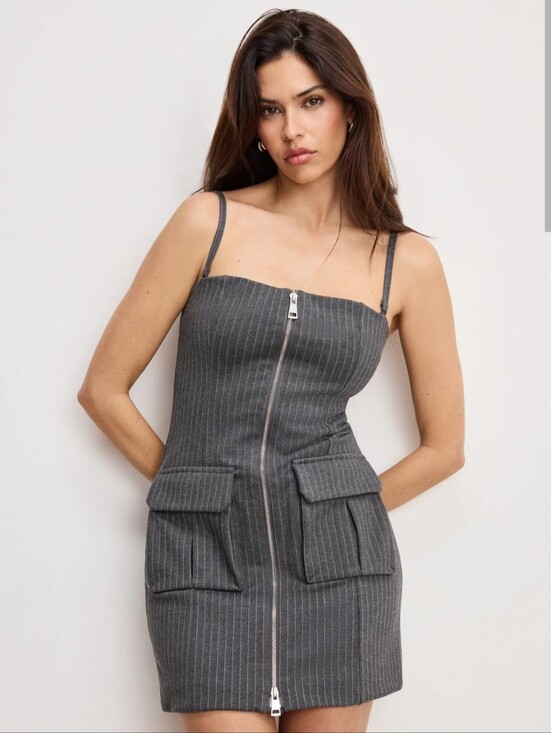 Good American Dresses & Skirts - Good American Soft Stretch Ponte Mini Dress | Gray Stripe | Size M